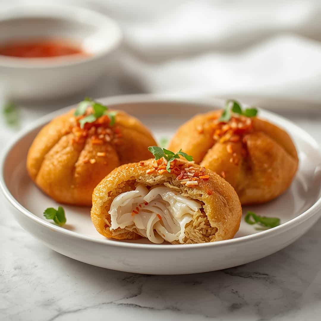 Pan Fried Cabbage Noodle Buns - tender pasta pockets smothered in rich flavorful sauce with chopped flat-leaf parsley and red pepper flakes