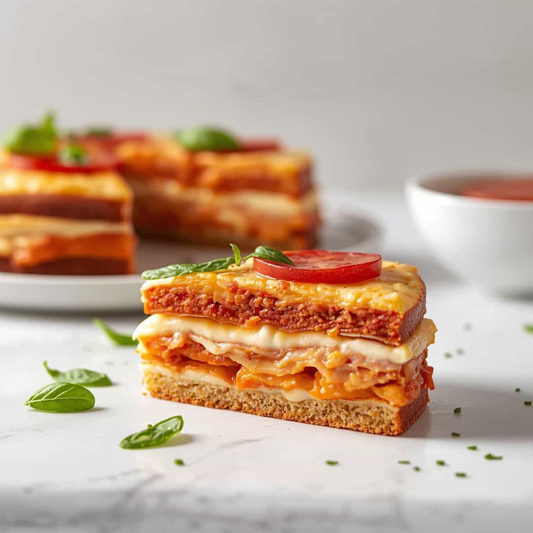 Pepperoni Pizza Layer Cake Recipe - rich velvety layer with crisp golden edges with a delicate dusting of powdered sugar