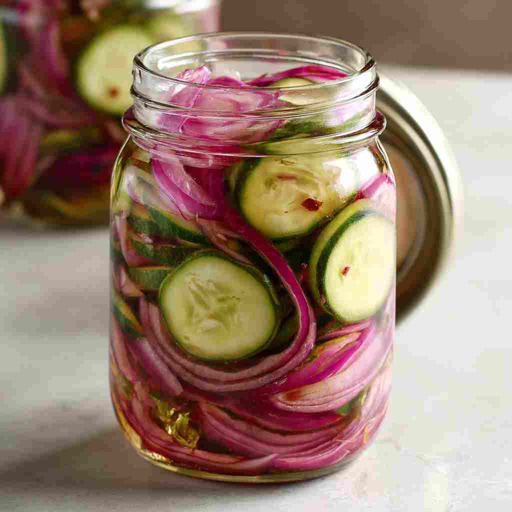 Pickled Red Onions and Cucumbers - tender with fresh seasonal herbs