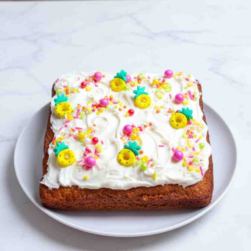Pineapple Cake Recipe - delicate flaky crust with warm caramelized edges with fresh garden berries and mint