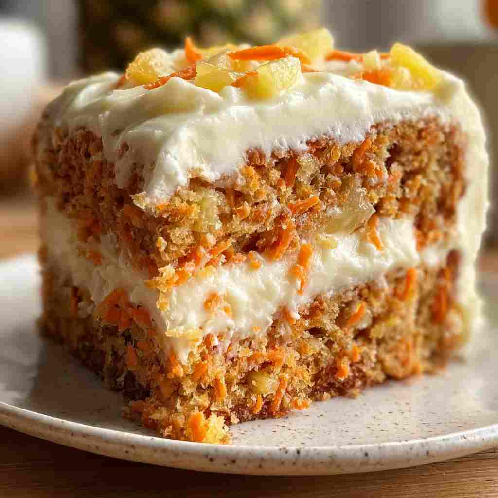 Pineapple Carrot Cream Cake - delicate flaky crust with warm caramelized edges with fresh garden berries and mint