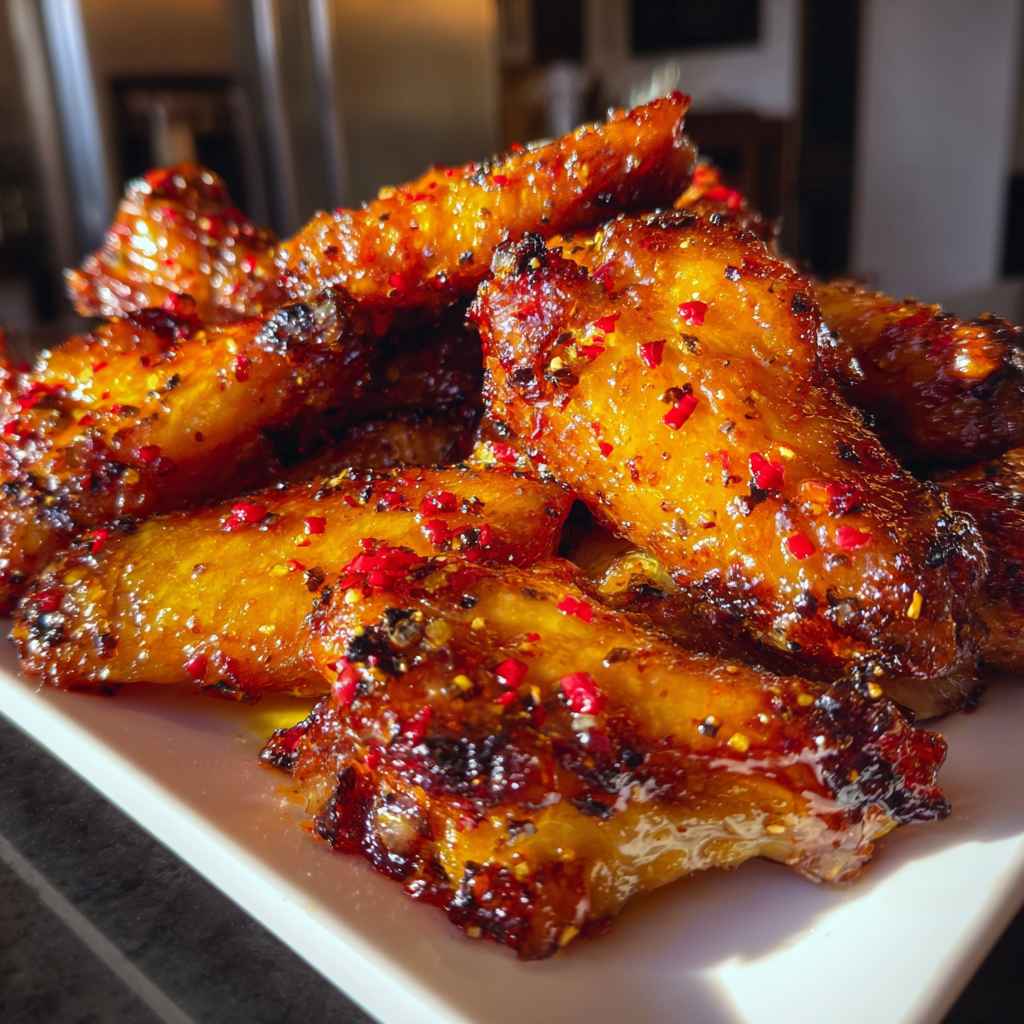 Pineapple Cowboy Candy Wings - crispy golden exterior with warm flavorful filling with toasted sesame seeds and dipping bowl