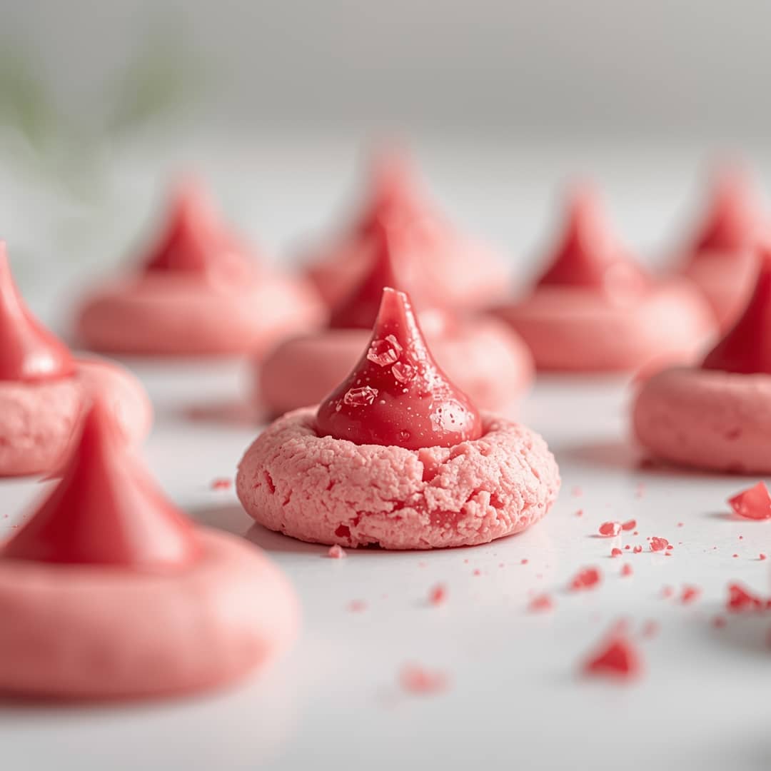 Pink Kiss Cookies - chewy soft-baked center and crisp edges with drizzled melted chocolate