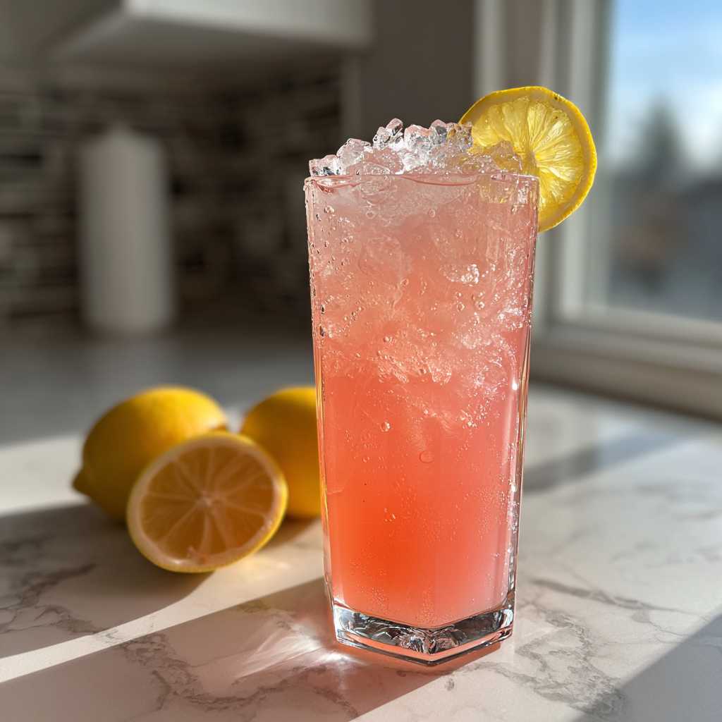 Pink Lemonade - smooth creamy blended texture with rich froth with a festive straw and lime wedge