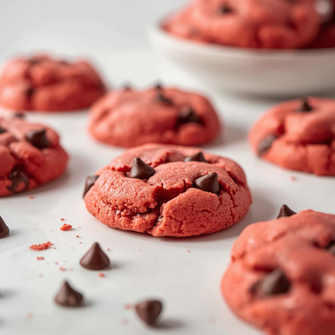 Pink Velvet Chocolate Chip Cookies - delicate melt-in-your-mouth crumb with colorful sprinkles