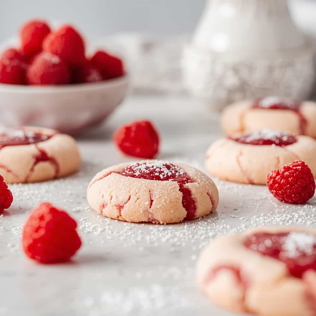 Raspberry Sugar Cookies - rich fudgy consistency with glossy chocolate finish with chopped toasted nuts