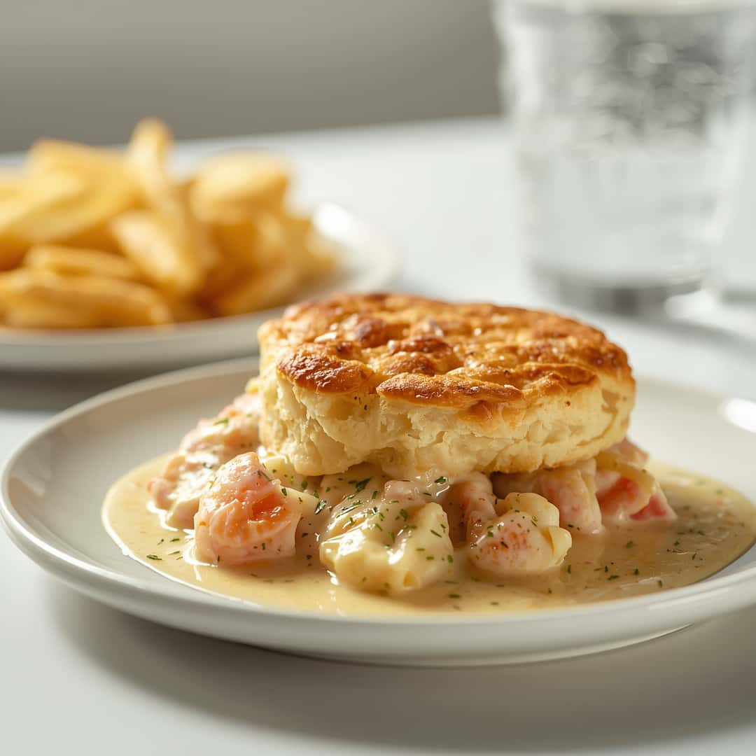 Red Lobster Biscuit Chicken Pot Pie - rich velvety layer with crisp golden edges with a delicate dusting of powdered sugar