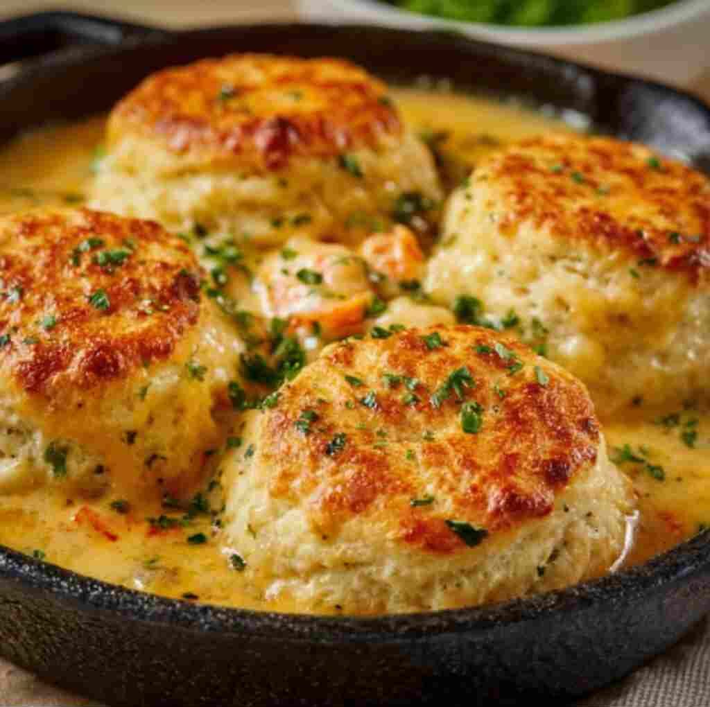 Red Lobster Biscuit Pot Pie - delicate flaky crust with warm caramelized edges with fresh garden berries and mint