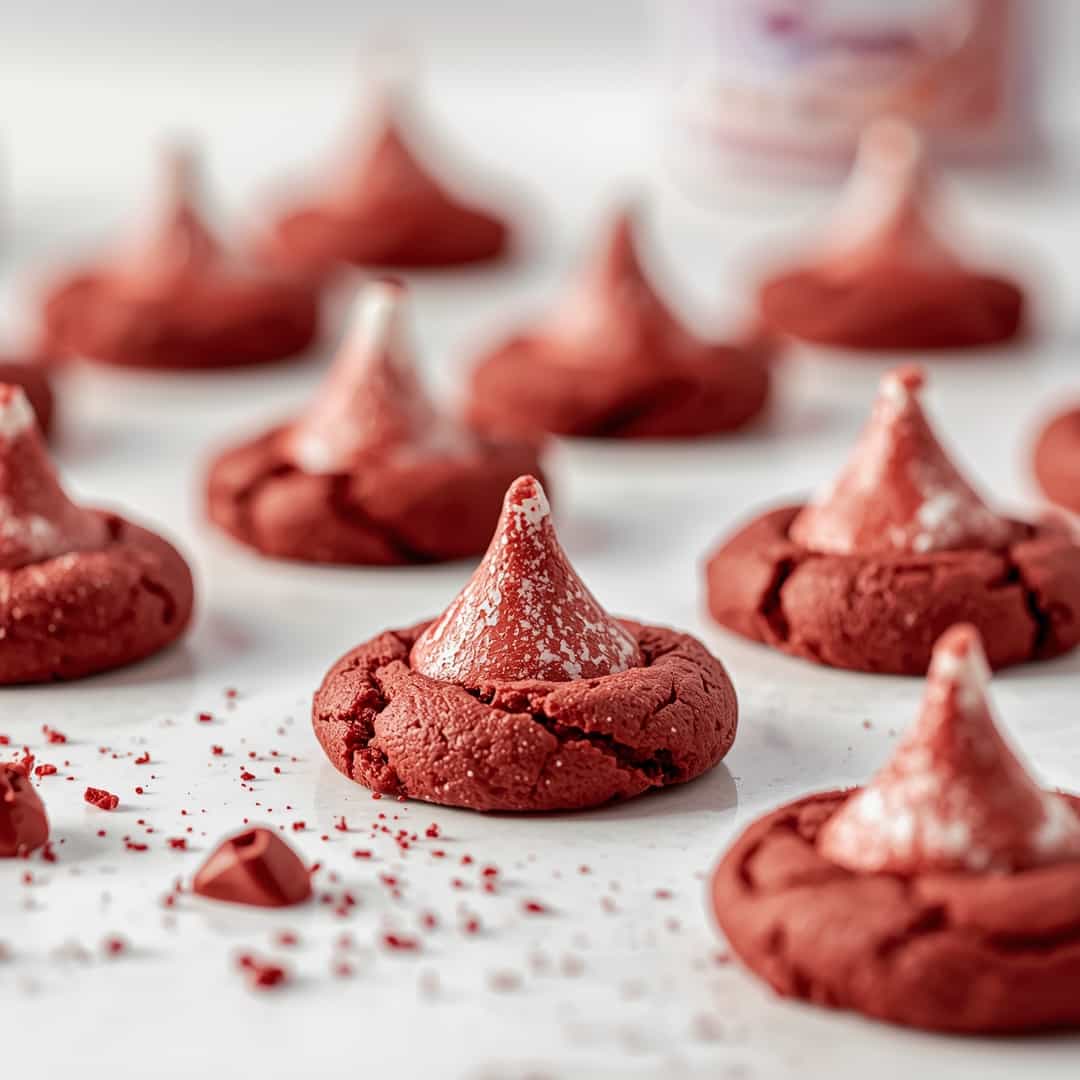 Red Velvet Cake Mix Kiss Cookies - moist with a dollop of whipped topping