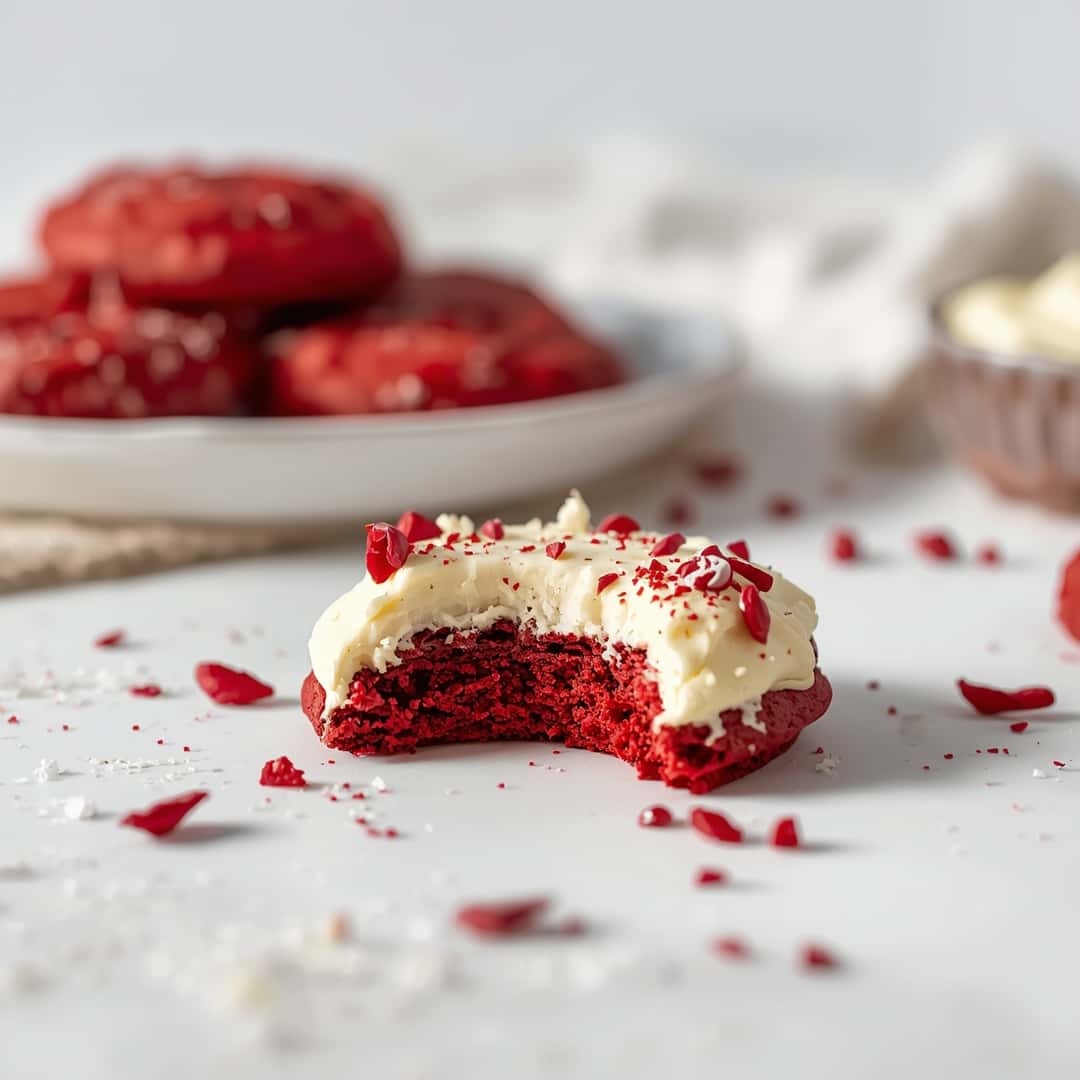 Red Velvet Cookies Cream Cheese Frosting - delicate melt-in-your-mouth crumb with colorful sprinkles