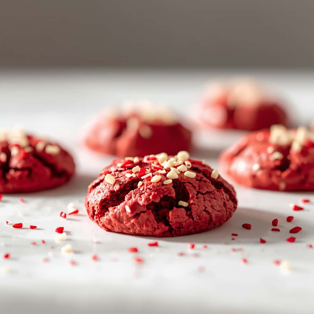 Red Velvet Cookies - chewy soft-baked center and crisp edges with drizzled melted chocolate