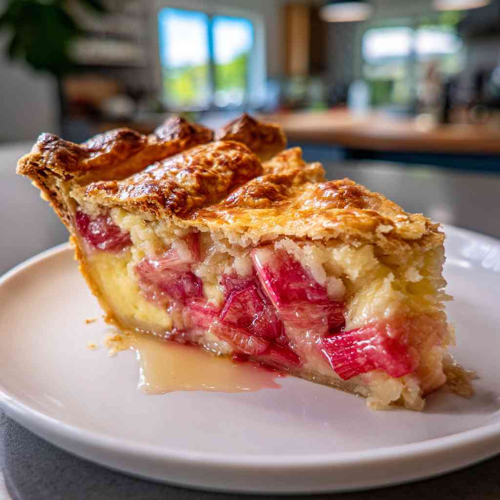 Rhubarb Custard Pie - tender with a light drizzle of sweet glaze