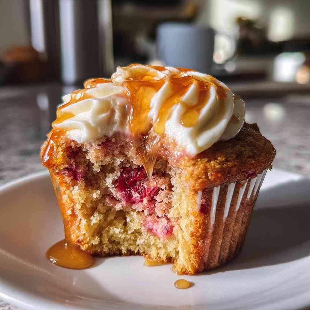 Rhubarb Honey Cupcakes - tender with a light drizzle of sweet glaze