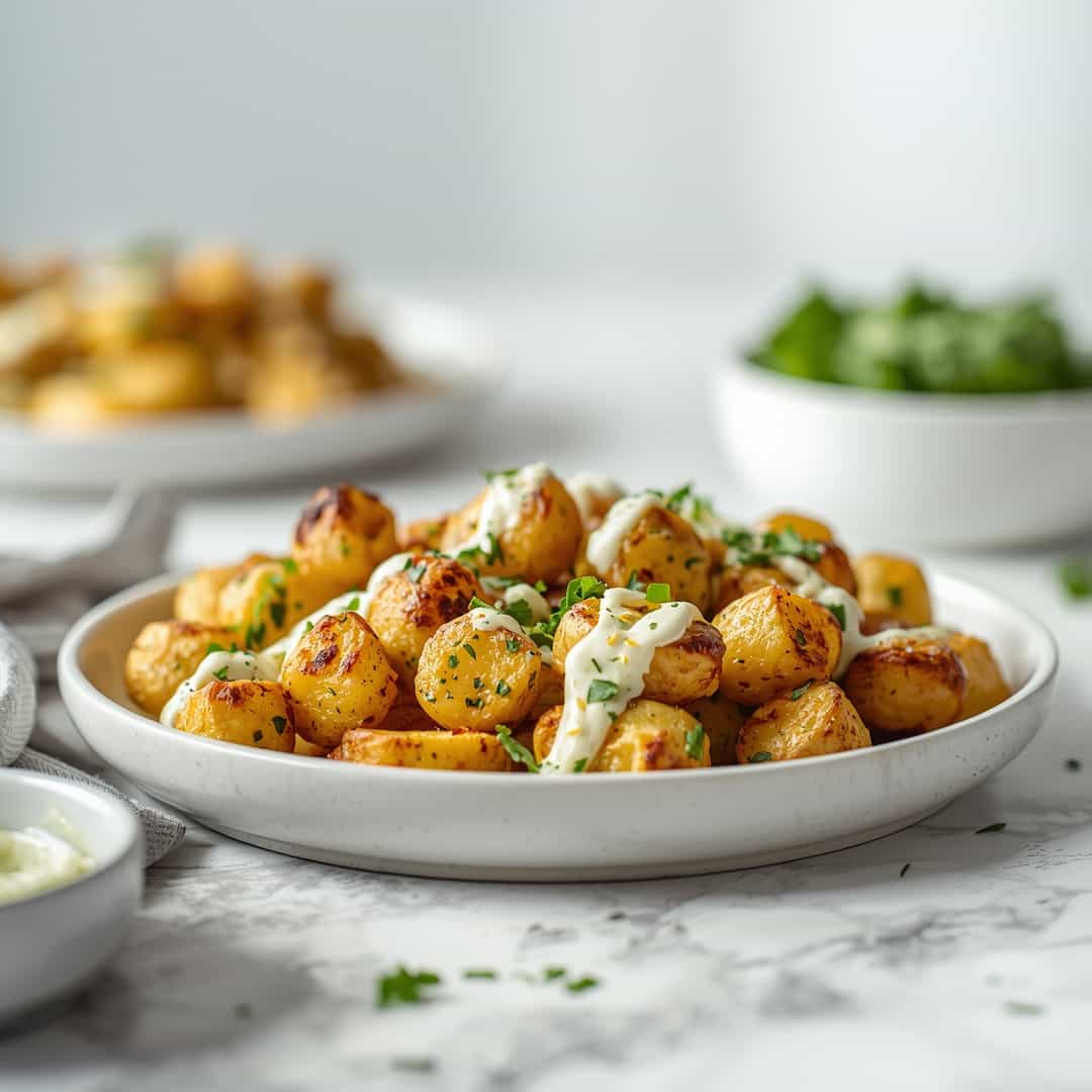 Roasted Cheesy Ranch Potatoes - tender slow-cooked meat with deep savory glaze with fresh parsley and cracked peppercorns