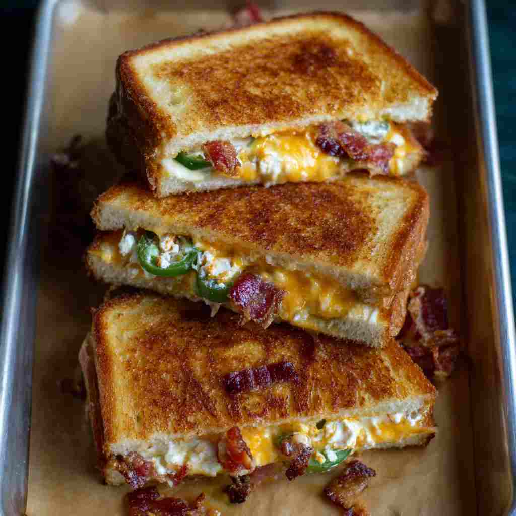 Roasted Jalapeno Popper Grilled Cheese - golden sizzled finish with rich natural juices with flaky sea salt and fresh thyme