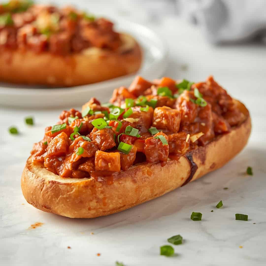 Sloppy Joe French Bread Pizza - rich velvety layer with crisp golden edges with a delicate dusting of powdered sugar
