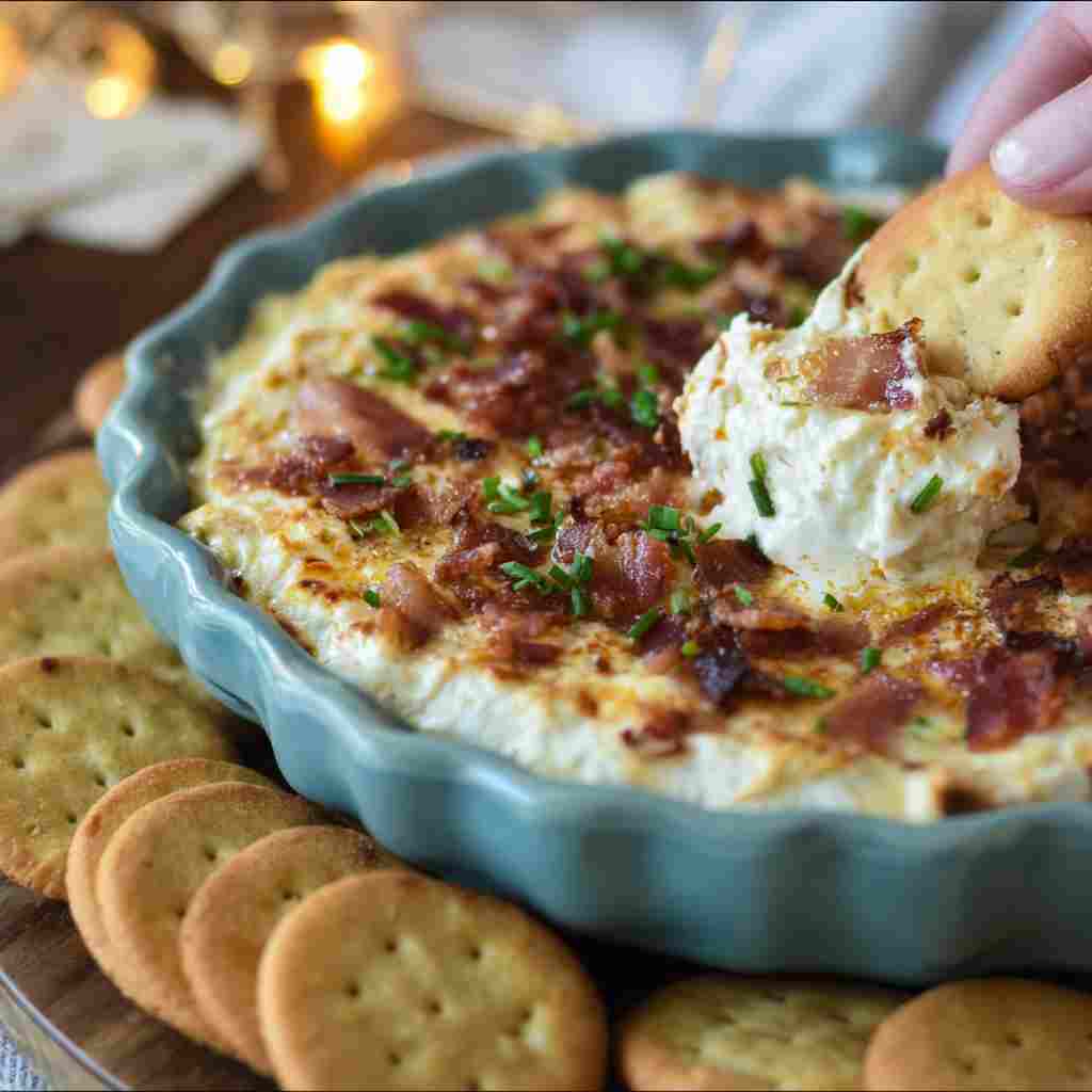 Smoked Gouda Bacon Dip Recipe - golden sizzled finish with rich natural juices with flaky sea salt and fresh thyme