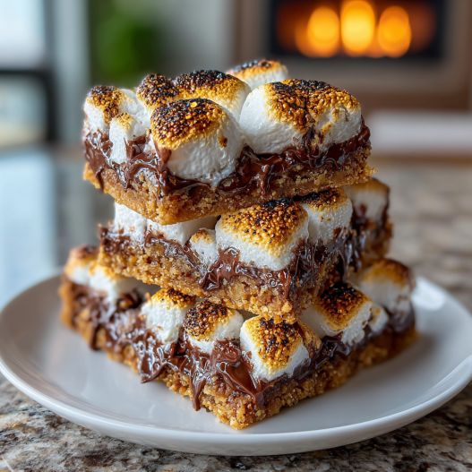 S'mores Cookie Bars - rich fudgy consistency with glossy chocolate finish with chopped toasted nuts
