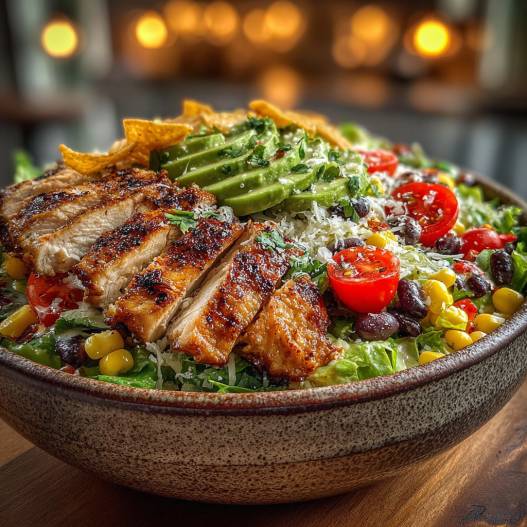 Southwest Chicken Salad - delicate fresh leaves tossed with vibrant seasonal toppings with a light drizzle of vinaigrette