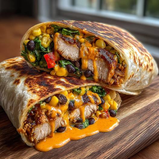 Southwest Chicken Wraps - succulent simmered chicken smothered in rich pan sauce with fresh rosemary sprigs and pan drippings
