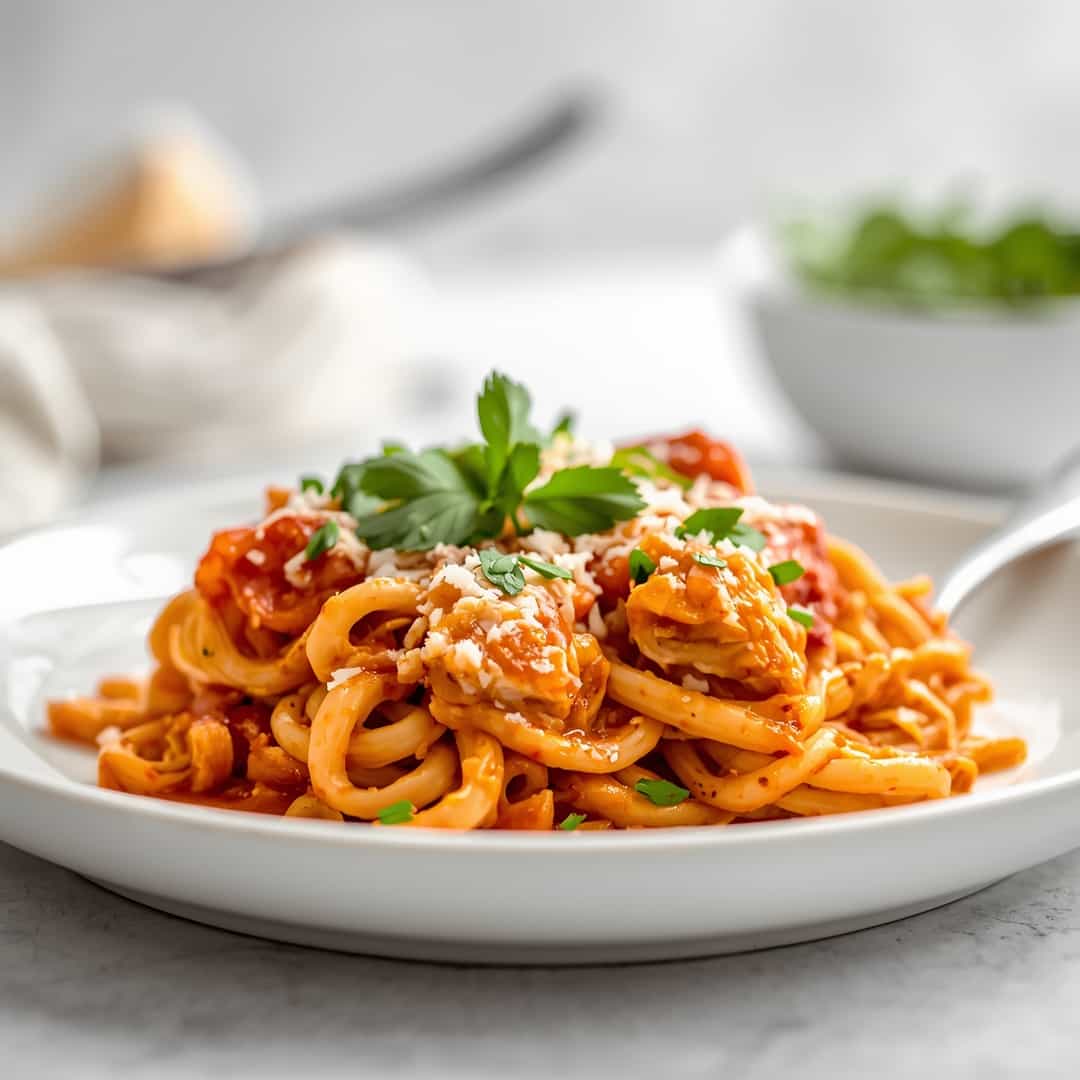 Spicy Southern Chicken Spaghetti Casserole - al dente pasta ribbons coated in a silky with cracked black pepper and olive oil drizzle