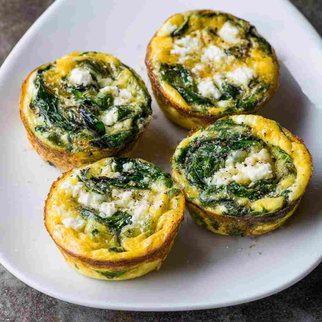 Spinach and Feta Egg Muffins - delicate flaky crust with warm caramelized edges with fresh garden berries and mint