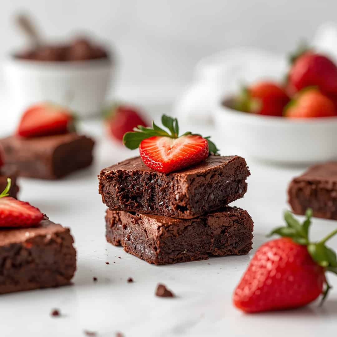 Strawberry Brownies Recipe - rich fudgy consistency with glossy chocolate finish with chopped toasted nuts