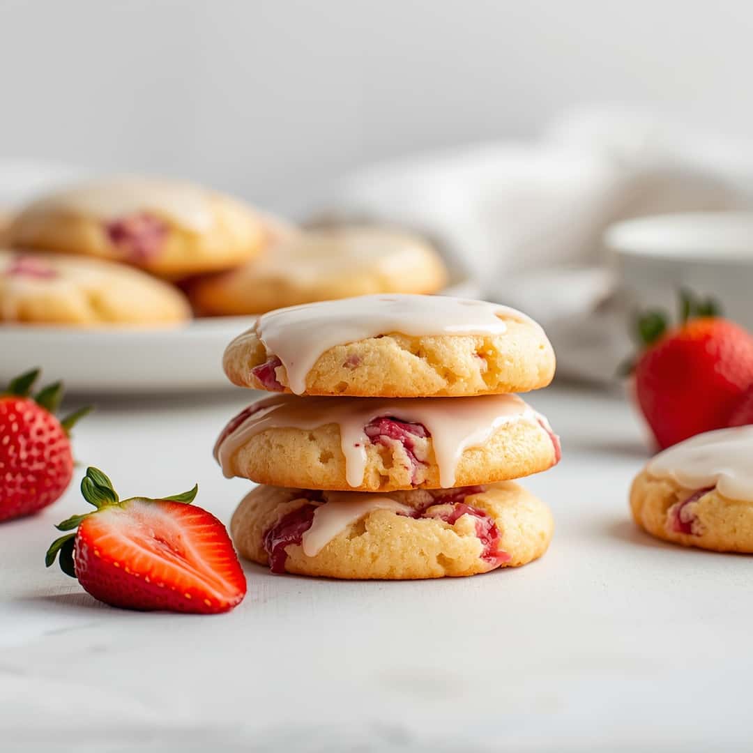 Strawberry Cake Mix Cookies Lemon Glaze - tender with a light drizzle of sweet glaze