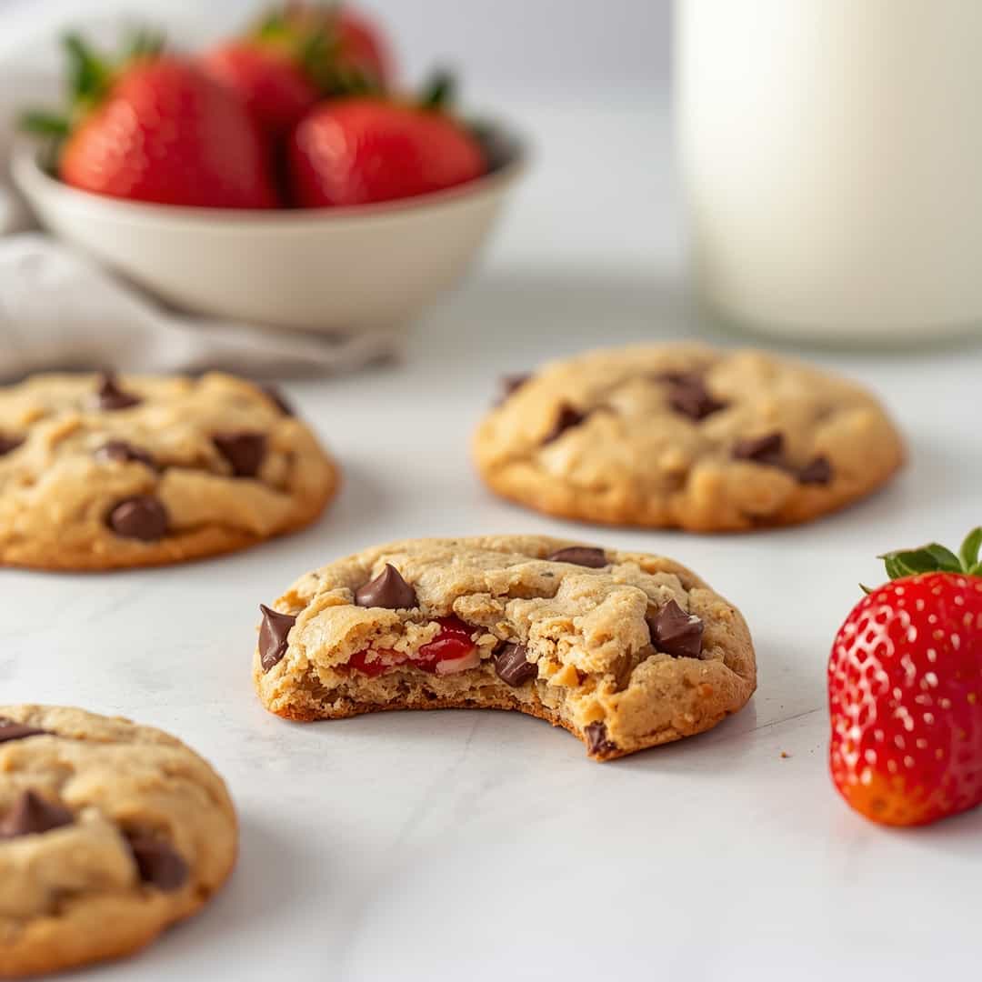 Strawberry Chocolate Chip Cake Mix Cookies - tender with a light drizzle of sweet glaze