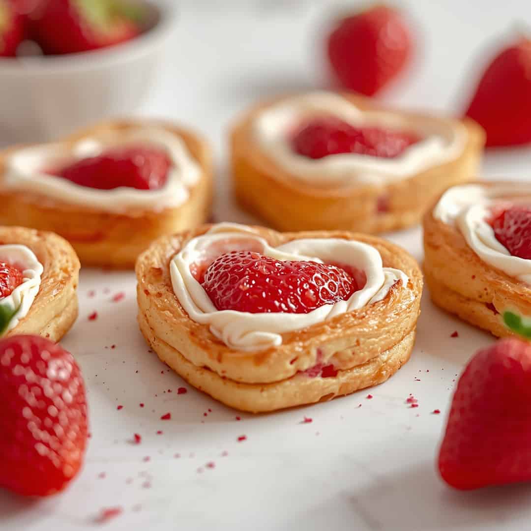 Strawberry Cream Cheese Heart Danishes - tender with fresh seasonal herbs