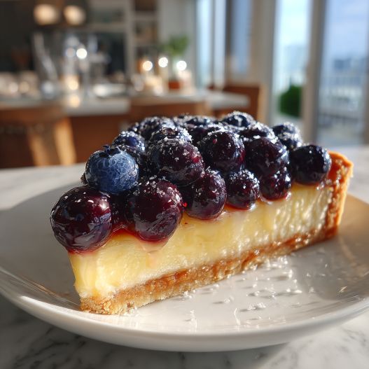 Stunning Blueberry Lemon Tart - moist with a dollop of whipped topping