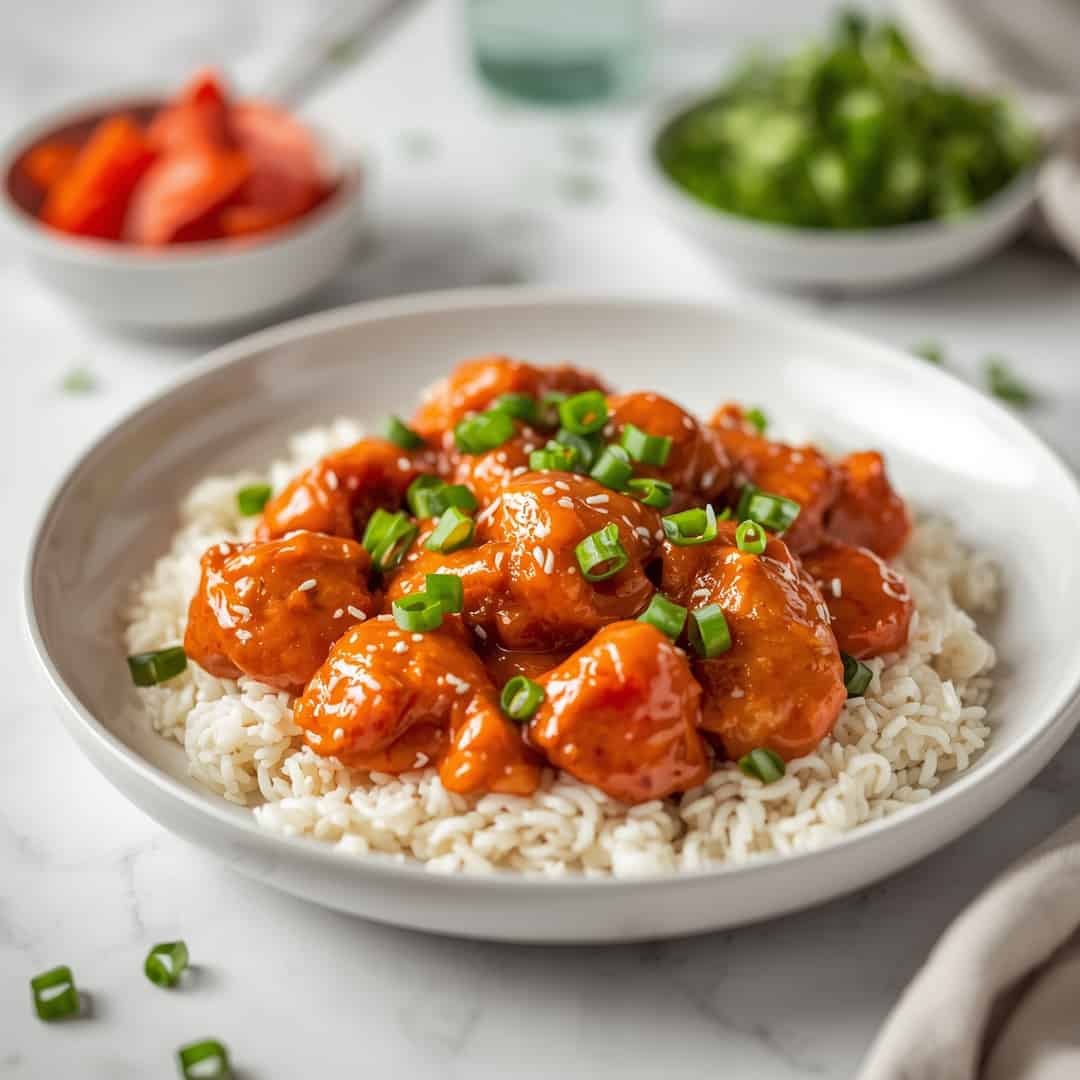 Sweet Chili Chicken Recipe - steaming with a swirl of cream and cracked black pepper