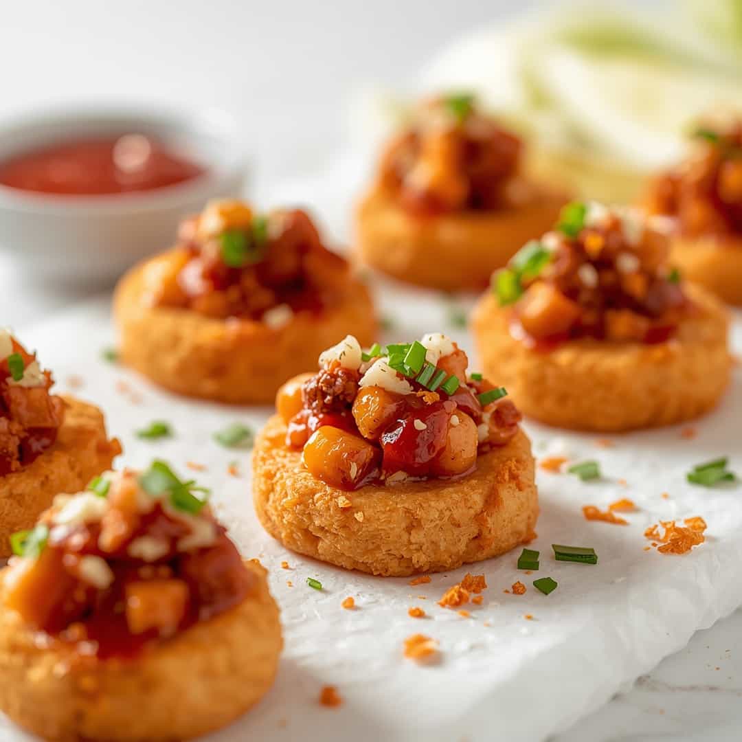 Tasty Loaded Tater Tot Appetizers - seasoned crunchy edges with vibrant dipping sauce with fresh cilantro leaves and sliced jalapeños