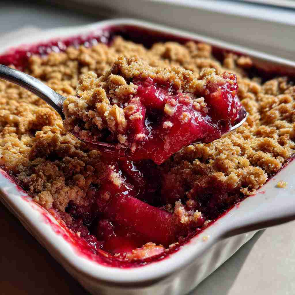 Traditional Rhubarb Crisp With Frozen Rhubarb - tender with a light drizzle of sweet glaze