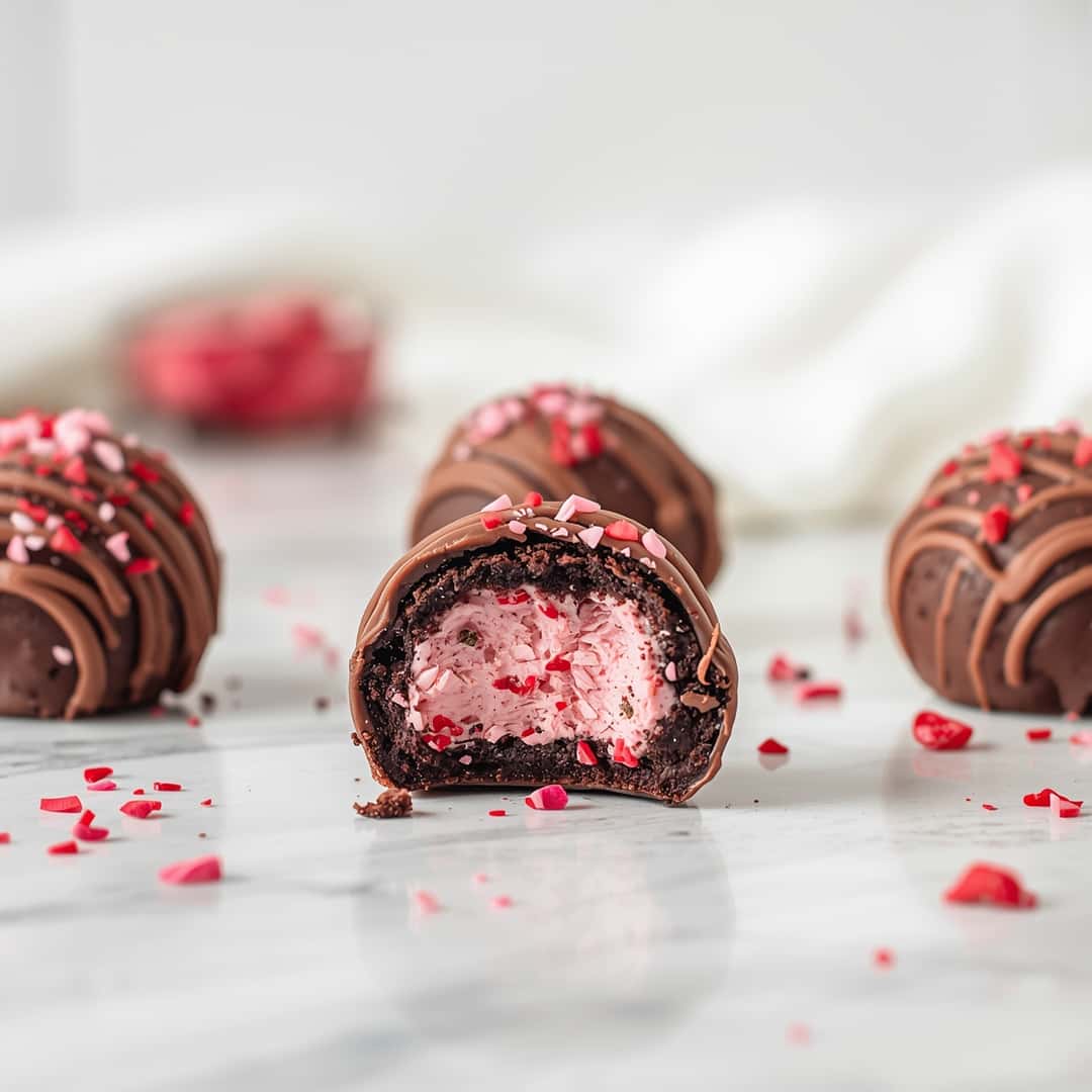 Valentine Oreo Truffle Recipe - crackly top surface and decadent chocolate interior with flake sea salt crystals