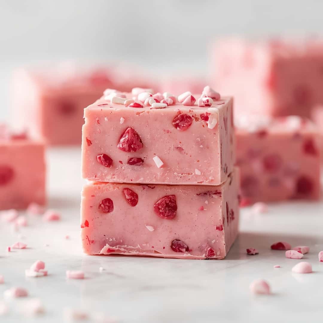 Valentine's Day Cake Batter Fudge - tender with a light drizzle of sweet glaze
