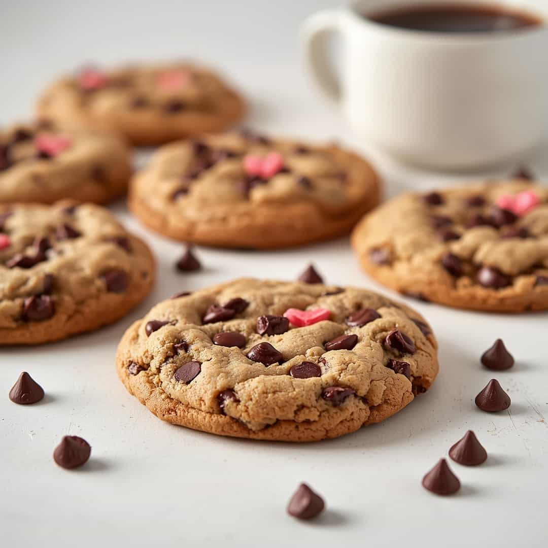 Valentine's Day Chocolate Chip Cookies - crackly top surface and decadent chocolate interior with flake sea salt crystals