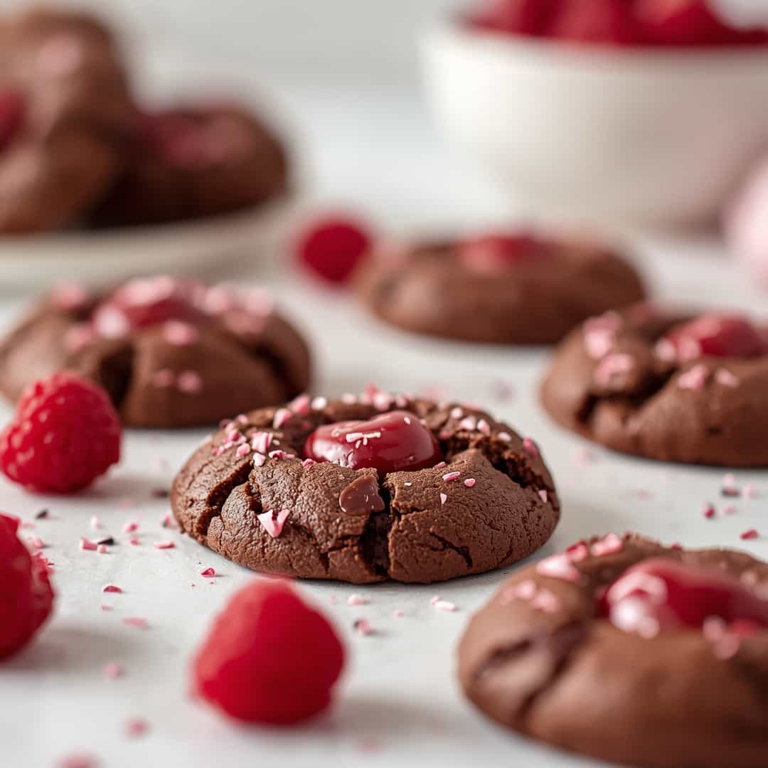 Valentine's Day Chocolate Raspberry Cookies - delicate melt-in-your-mouth crumb with colorful sprinkles