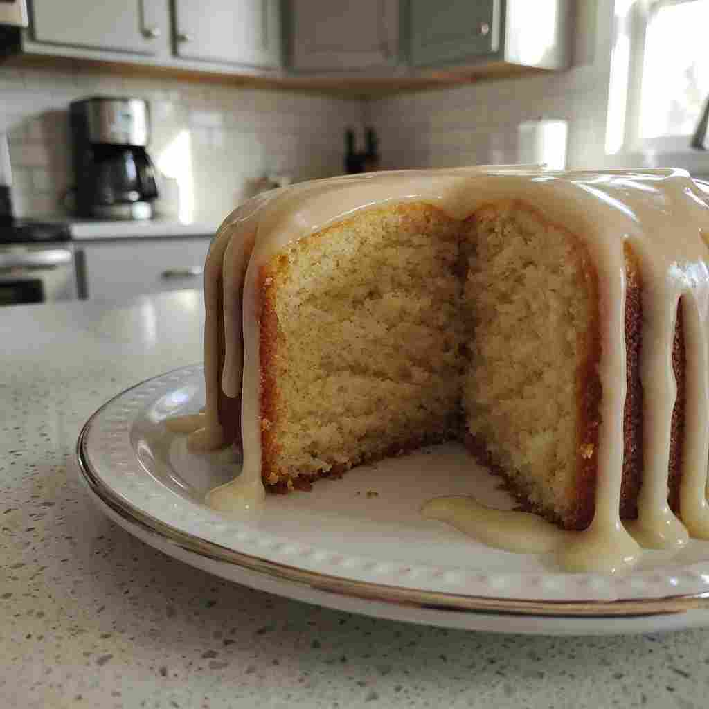Vanilla Buttermilk Pound Cake with Cream Cheese Glaze - delicate flaky crust with warm caramelized edges with fresh garden berries and mint