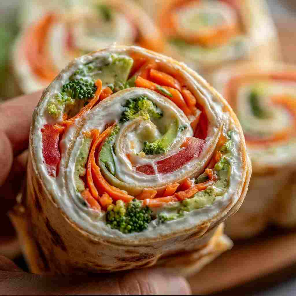 Vegetable Tortilla Roll Ups - seasoned crunchy edges with vibrant dipping sauce with fresh cilantro leaves and sliced jalapeños