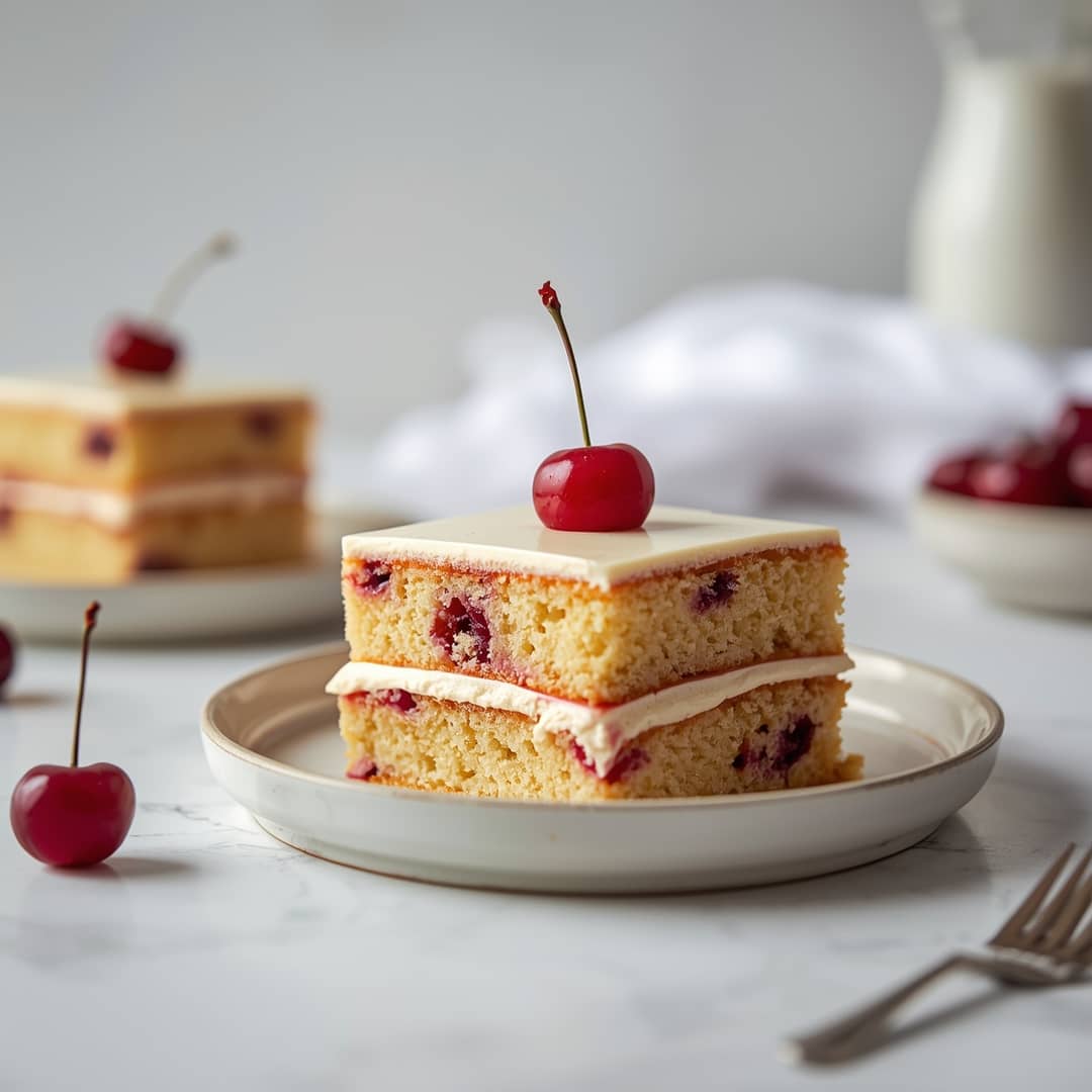 Vintage Cherry Chip Layer Cake - delicate flaky crust with warm caramelized edges with fresh garden berries and mint